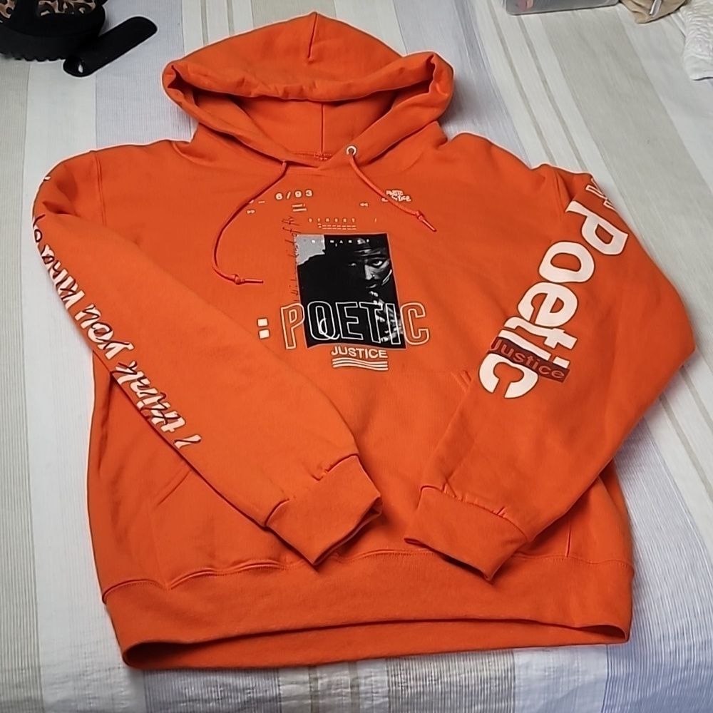 Chemistry Poetic Justice Graphic Hoodie Orange Pullover Sweatshirt Women's XS